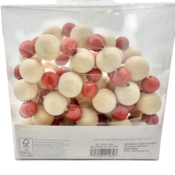 Wondershop 6 Ft Wooden Bead Garland Red & Natural Colors For Indoor Decoration - Picture 5 of 6